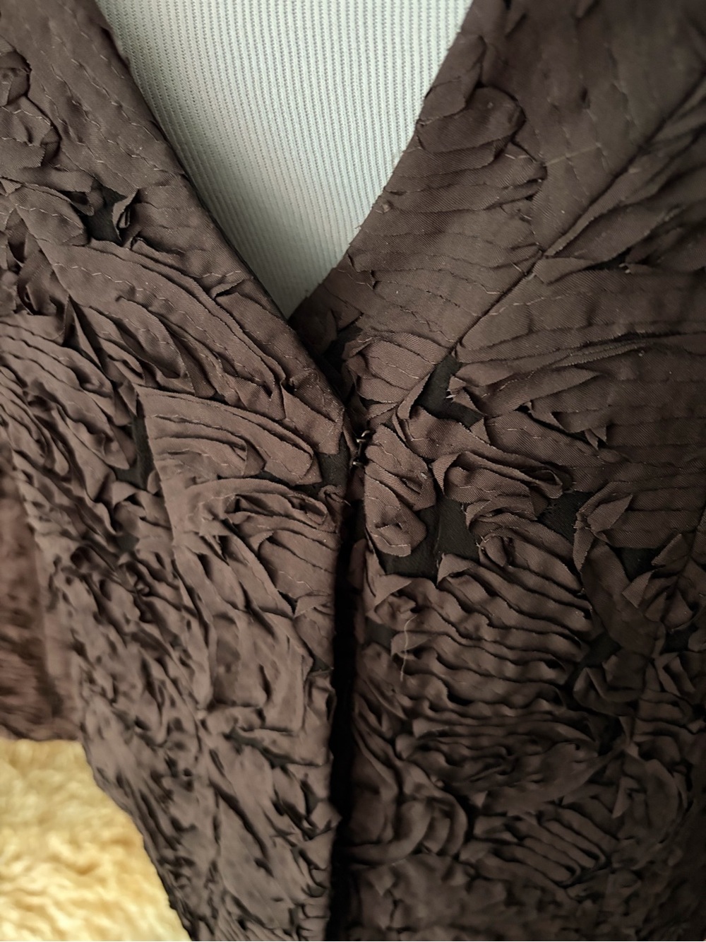 Women's Sculpted Textured Open-Front Blazer in Dark Brown - Picture 2 of 6